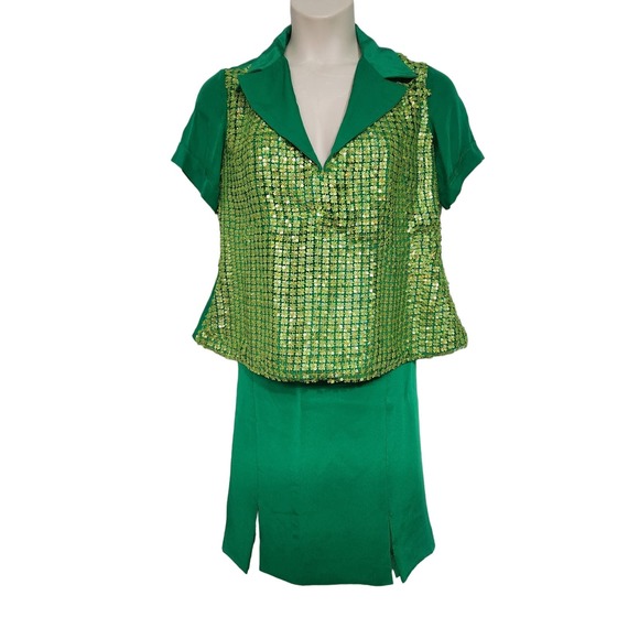 Samy Gicherman Embellished Emerald Green Silk Skirt Set XL/2XL - Picture 1 of 6